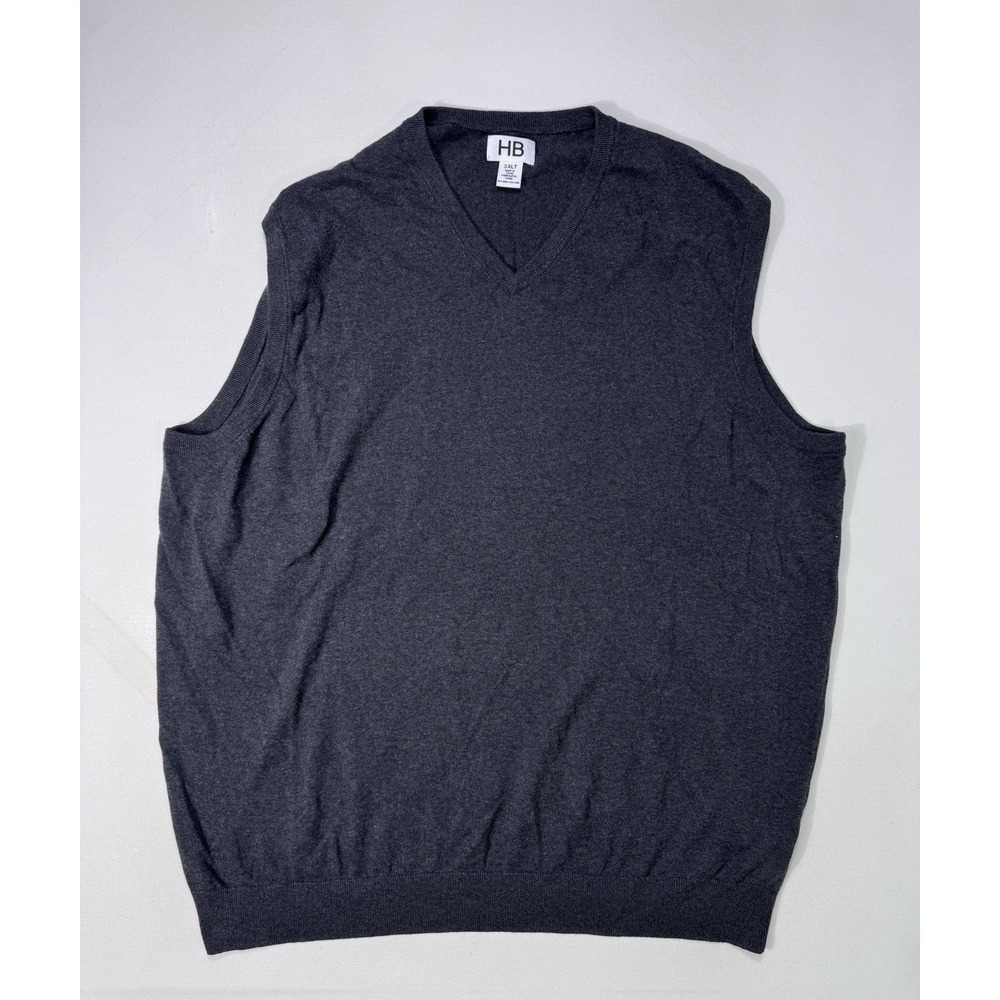 Harbor Bay Mens 3XLT Sweater Vest Grey V-Neck Cotton Knit Big & Tall Golf Casual